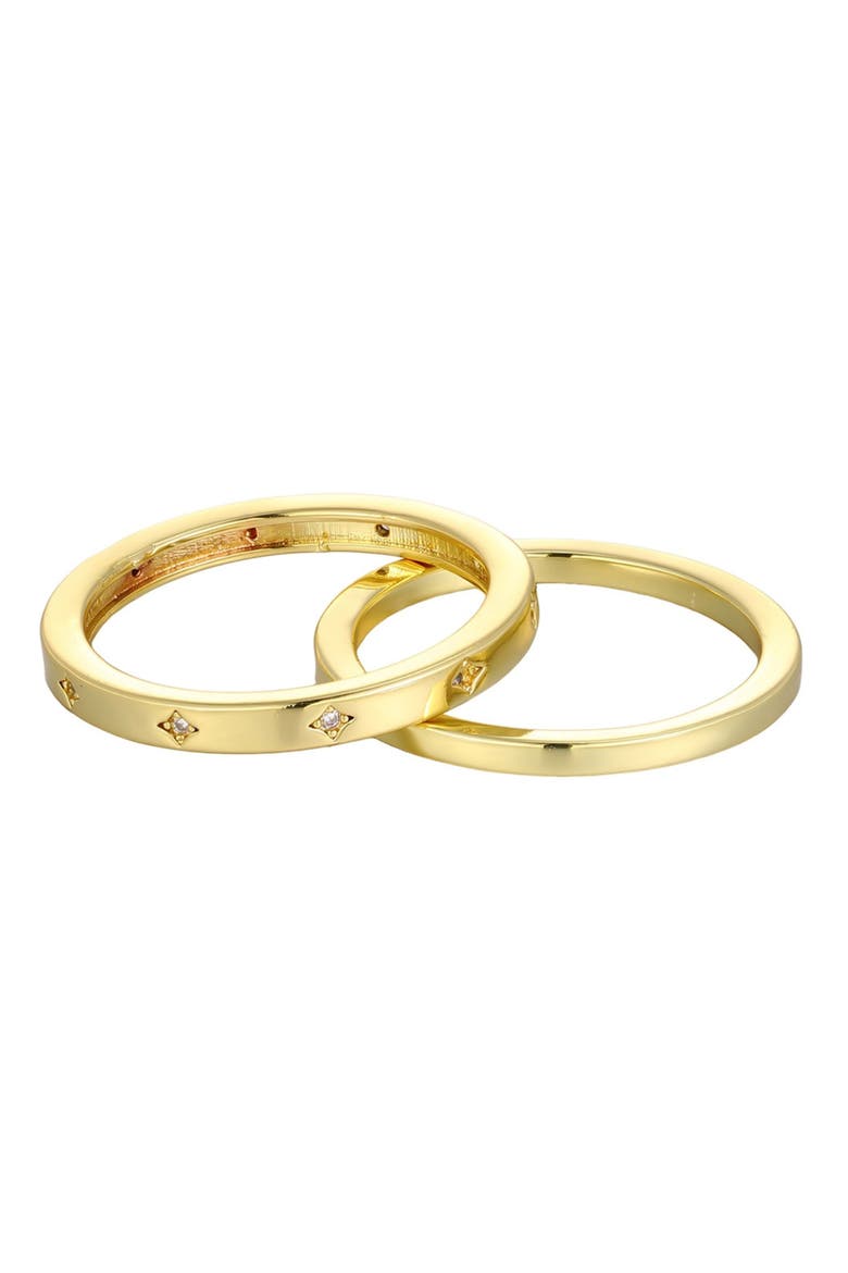 Set of 2 14K Gold Plated Cubic Zirconia Star Band Rings, Alternate, color, GOLD
