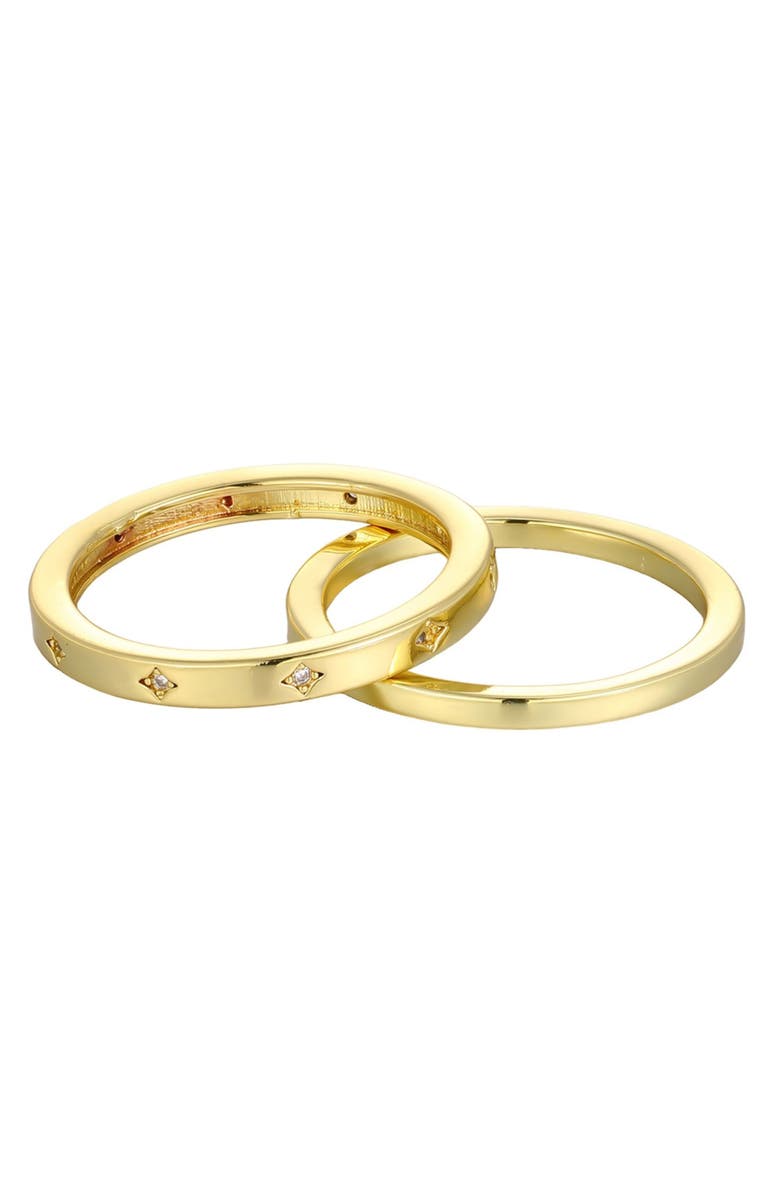 Adornia Set of 2 14K Gold Plated Cubic Zirconia Star Band Rings, Alternate, color, Gold
