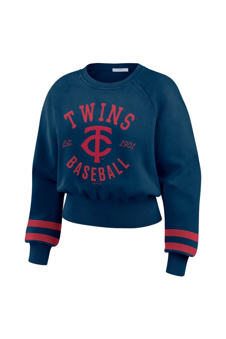 Women's WEAR by Erin Andrews  Navy Minnesota Twins Vintage Washed Cropped Pullover Sweatshirt, Alternate, color, Navy
