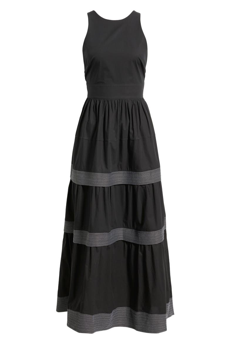 Open Back Cotton Poplin Midi Dress, Alternate, color, BLACK