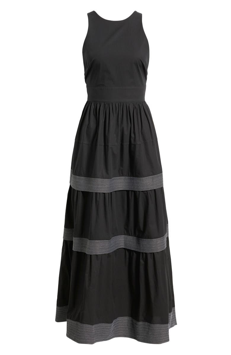 BOSS Orange Open Back Cotton Poplin Midi Dress, Alternate, color, Black