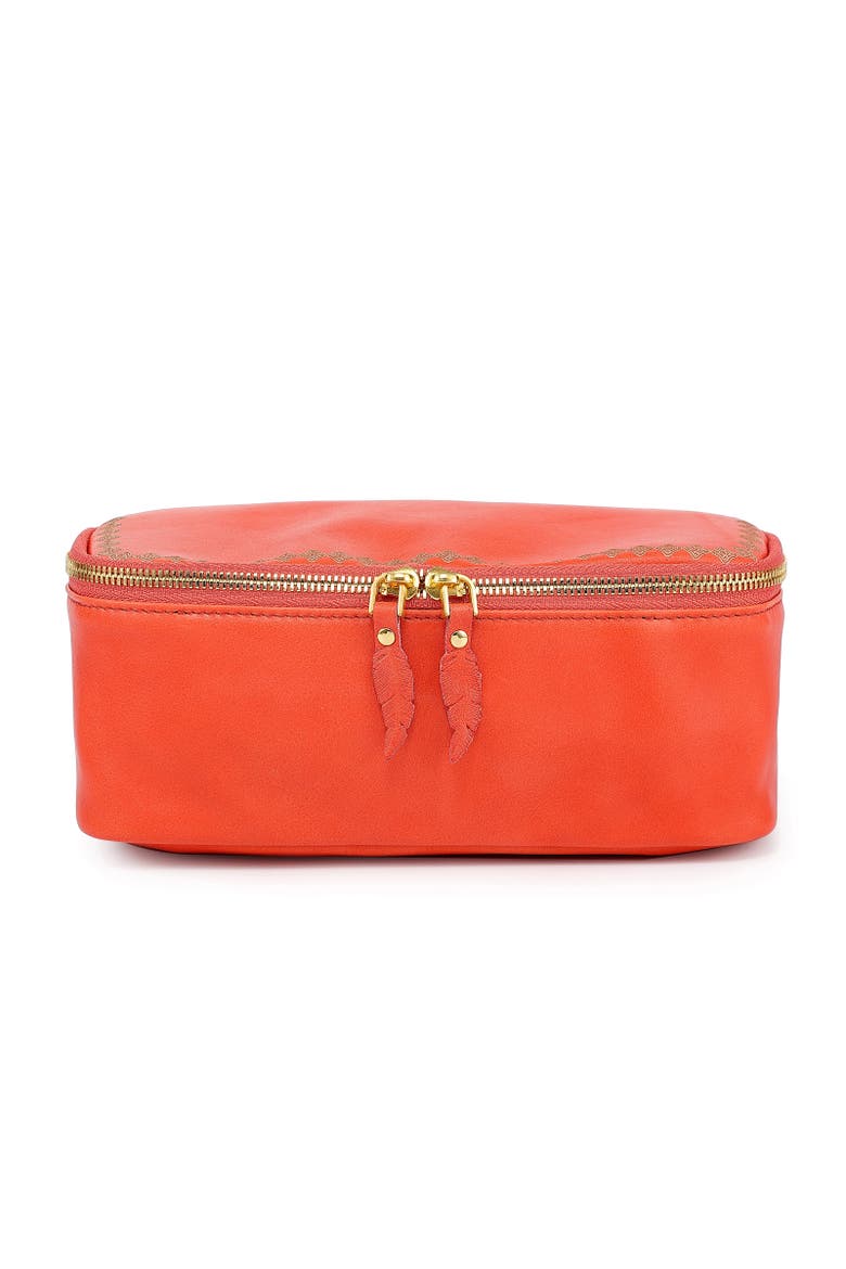 Celosia Genuine Leather Rectangular Jewelry Case, Alternate, color, Coral