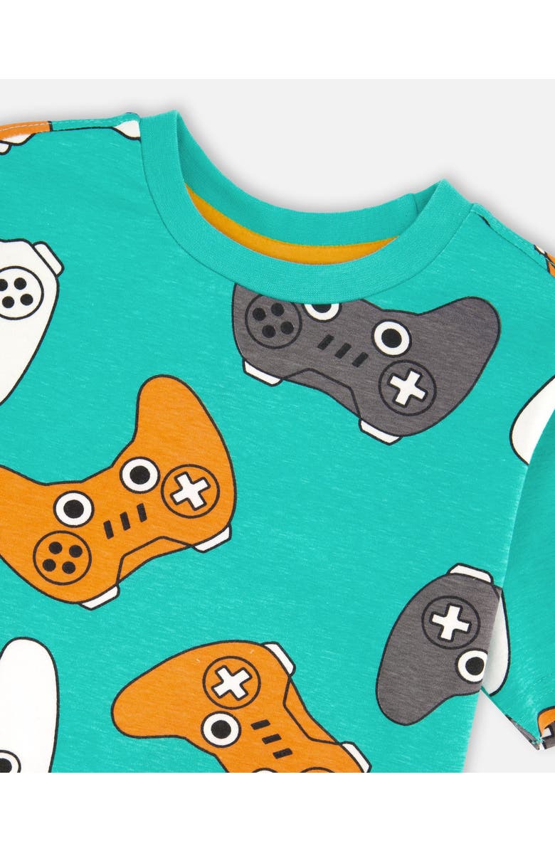 Deux par Deux Organic Cotton Jersey Gamepads T-Shirt, Alternate, color, Blue Printed Gamepads