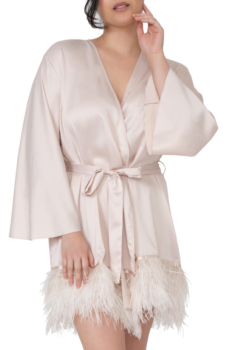 Swan Charmeuse & Ostrich Feather Wrap, Alternate, color, CHAMPAGNE