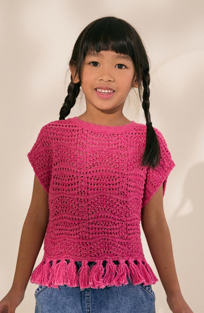 NEXT Kids' Open Stitch Tassel Trim Sweater, Alternate, color, Pink