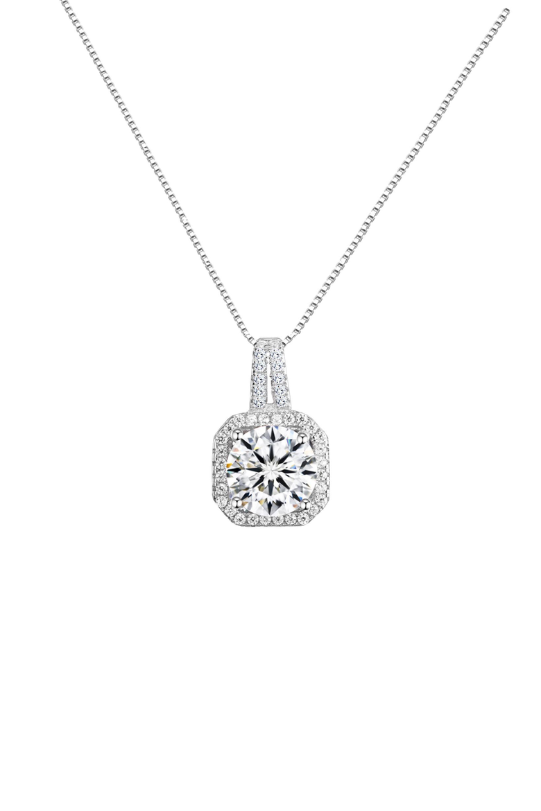 Two Carat Halo Cubic Zirconia Pendant Necklace, Main, color, Silver