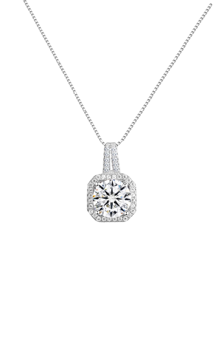 Hollywood Sensation Two Carat Halo Cubic Zirconia Pendant Necklace, Main, color, Silver