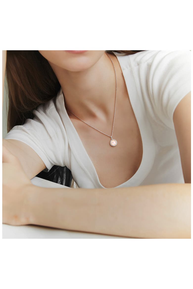 Sterling Silver Cultured White Pearl & Lab Grown White Sapphire Halo Pendant Necklace, Alternate, color, WHITE