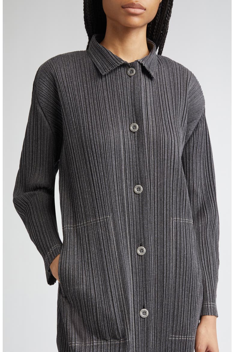 Trompe l'Oeil Pleated Shirt Jacket, Alternate, color, BLACK