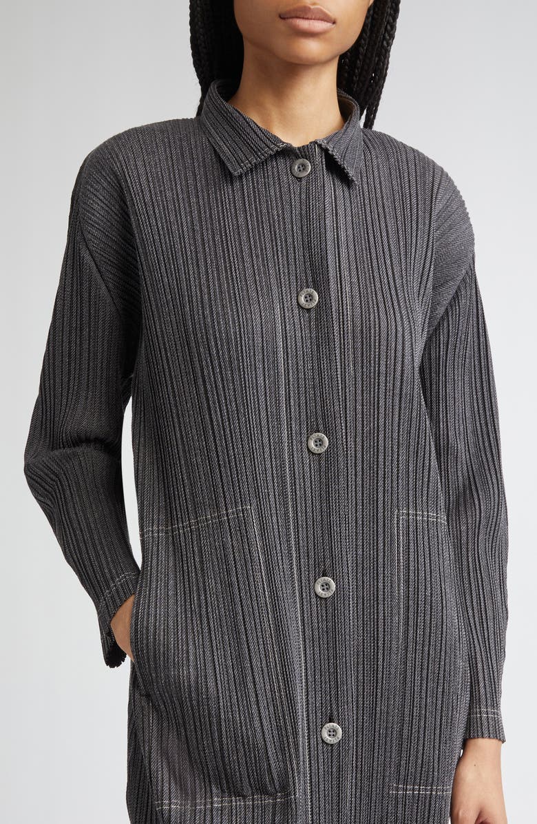 Pleats Please Issey Miyake Trompe l'Oeil Pleated Shirt Jacket, Alternate, color, Black