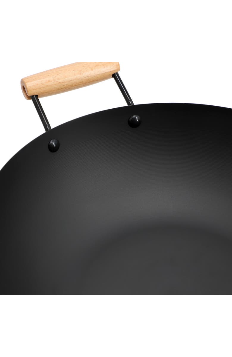 OSTER Northcliffe 13.5 Inch Round Carbon Steel Flat Base Wok with Wooden Handles, Alternate, color, Black