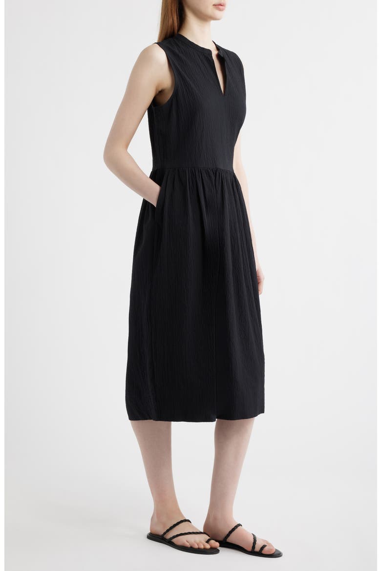 Split Neck Textured Stretch Cotton Dress, Alternate, color, BLACK