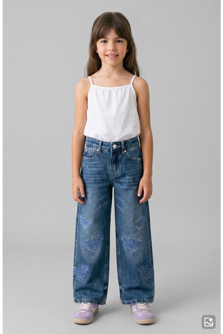 Kids' Mia Butterfly High Waist Wide Leg Jeans, Alternate, color, MEDIUM WASH