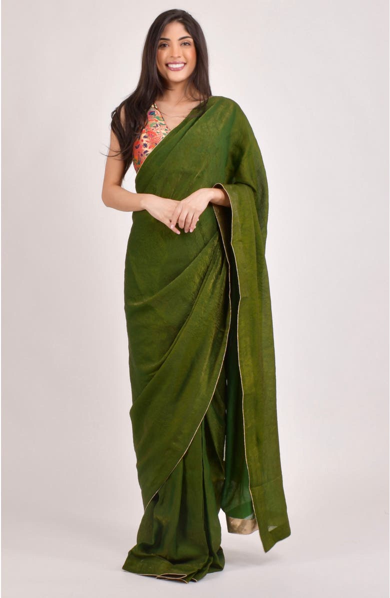 RAAS Zaya Brocade Pre-Draped Saree, Main, color, Green