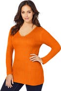 Jessica London V-Neck Ribbed Sweater