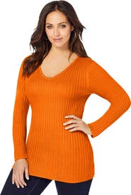 Jessica London V-Neck Ribbed Sweater