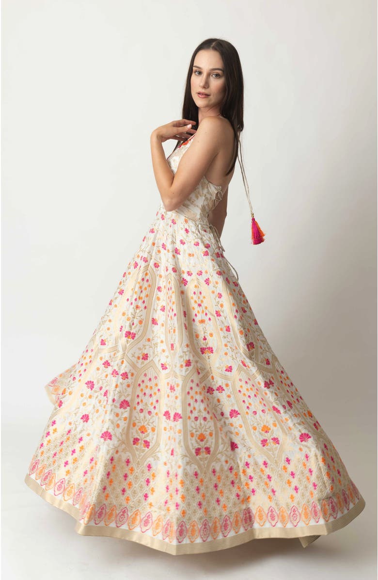 RAAS Selina Embroidered Silk Jacquard Gown, Alternate, color, White