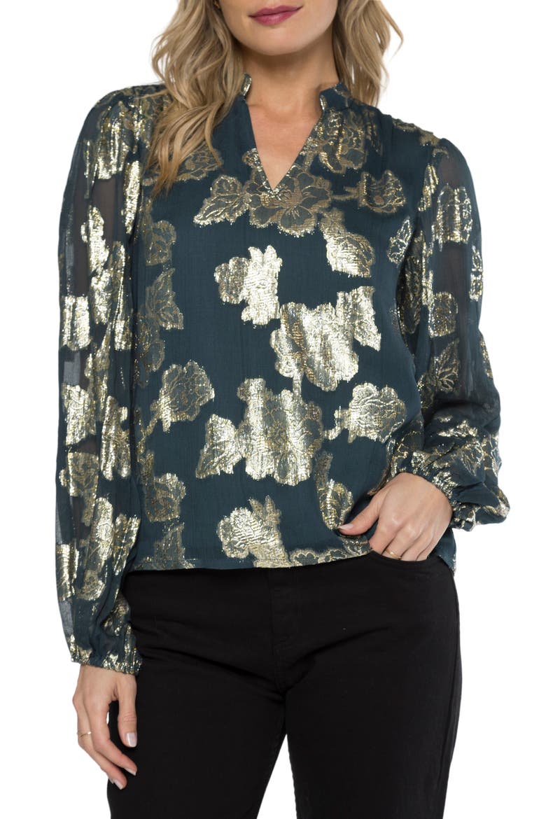 Alexandria Metallic Floral Top, Main, color, DEEP TEAL