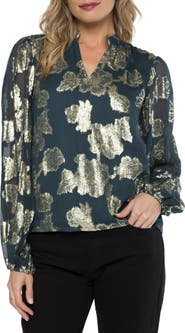 matty m. Alexandria Metallic Floral Top