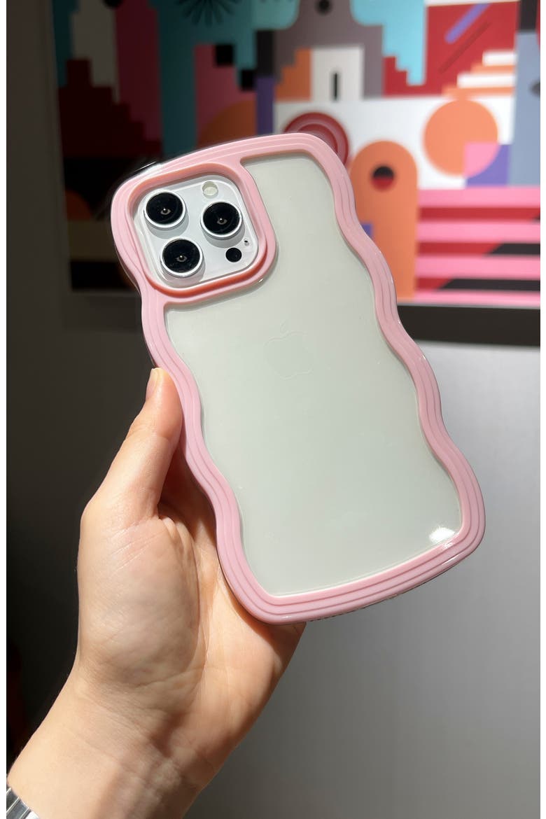 Pink Wavy Bumper iPhone 14 Pro Max Case, Alternate, color, BABY PINK
