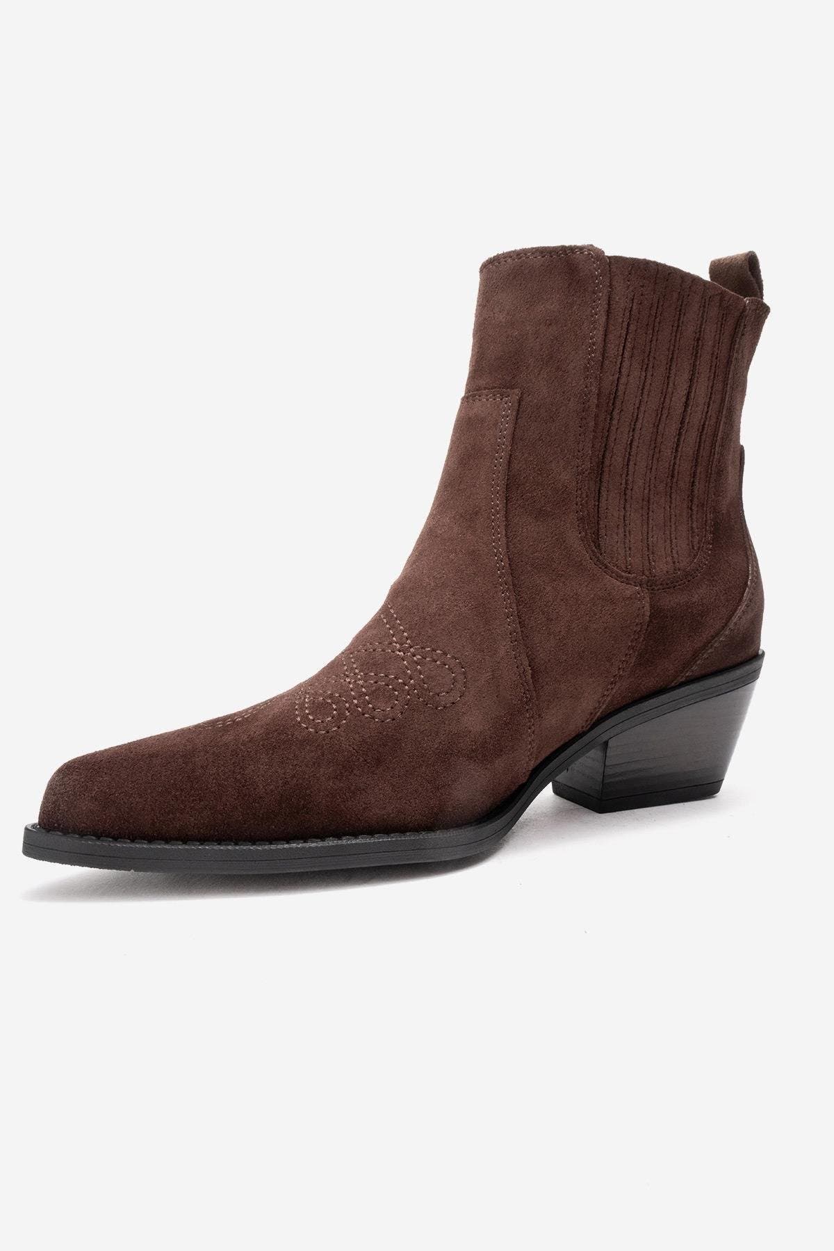 Forever & Always Shoes Julieta Leather Block Heel Western Boot, Alternate, color, Brown Suede