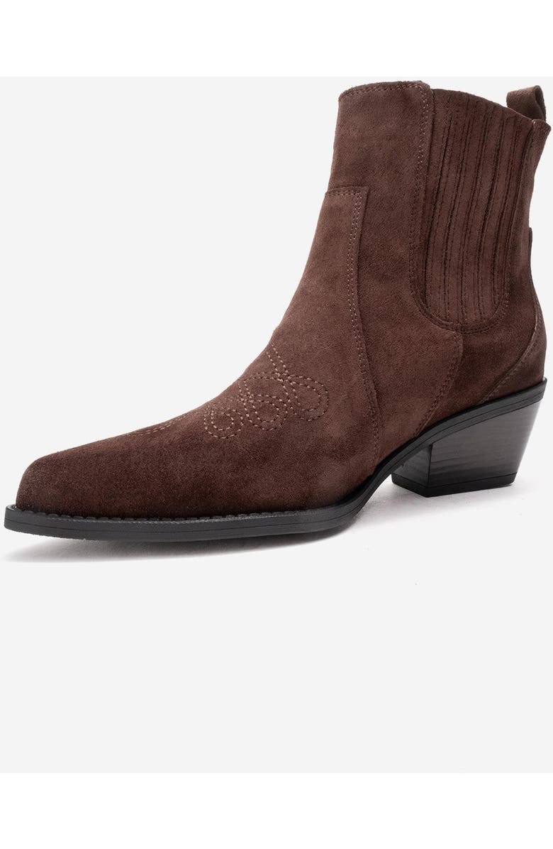 Forever & Always Shoes Julieta Leather Block Heel Western Boot, Alternate, color, Brown Suede
