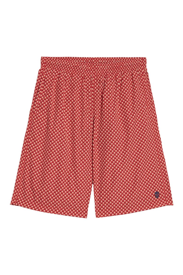 Men's Skull Long Swim Trunks, Alternate, color, BORDEAUX/ IVORY