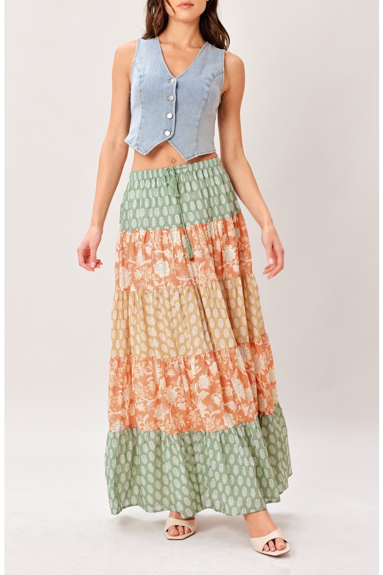 Tiered Print Maxi Skirt, Alternate, color, MULTI COLOR