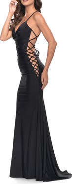 La Femme Unique Jersey Dress with Open Criss Cross Sides