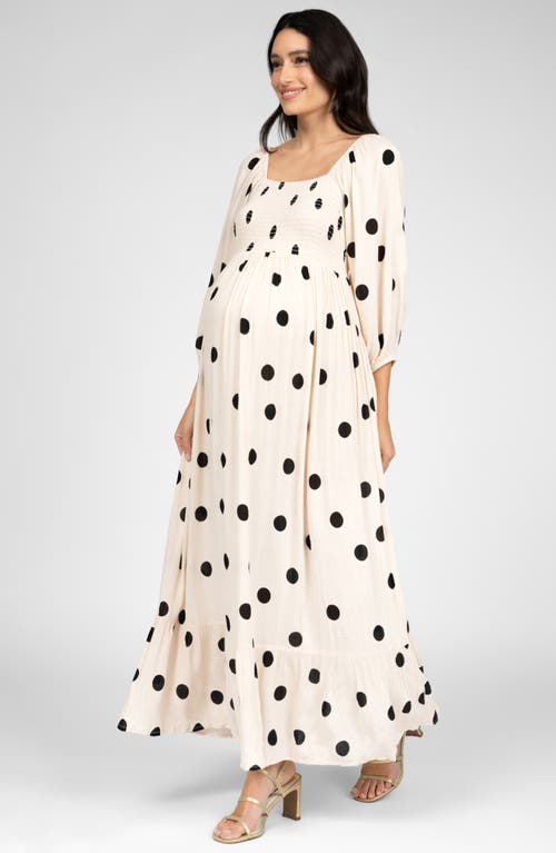 Shop Seraphine Shirred Midi Maternity Dress In Ivory Polka Dot