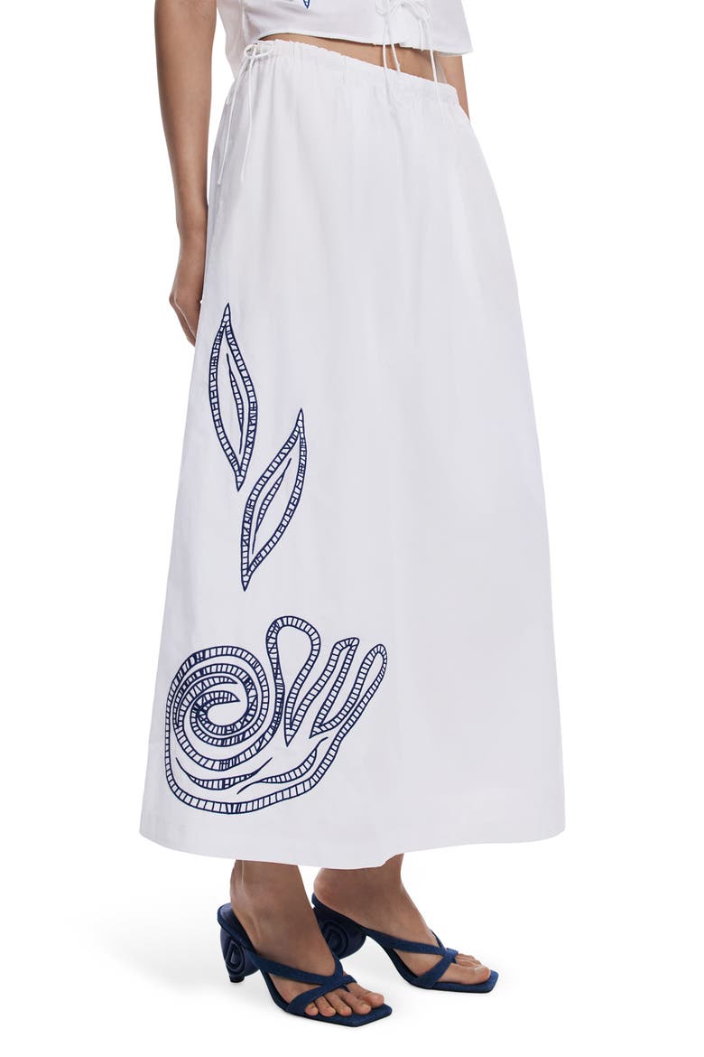 Embroidered Drawstring Cotton Maxi Skirt, Main, color, WHITE