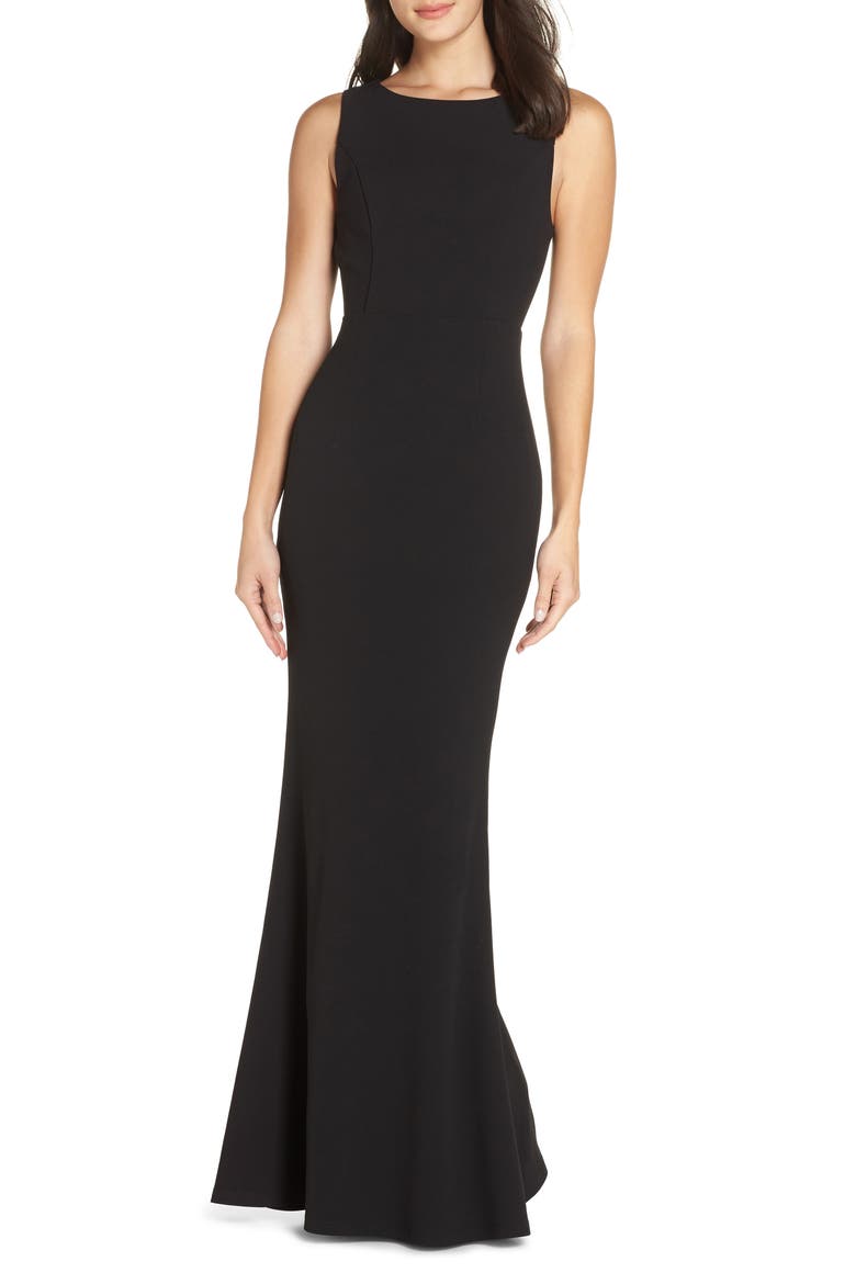 Mine Backless Trumpet Gown, Main, color, BLACK
