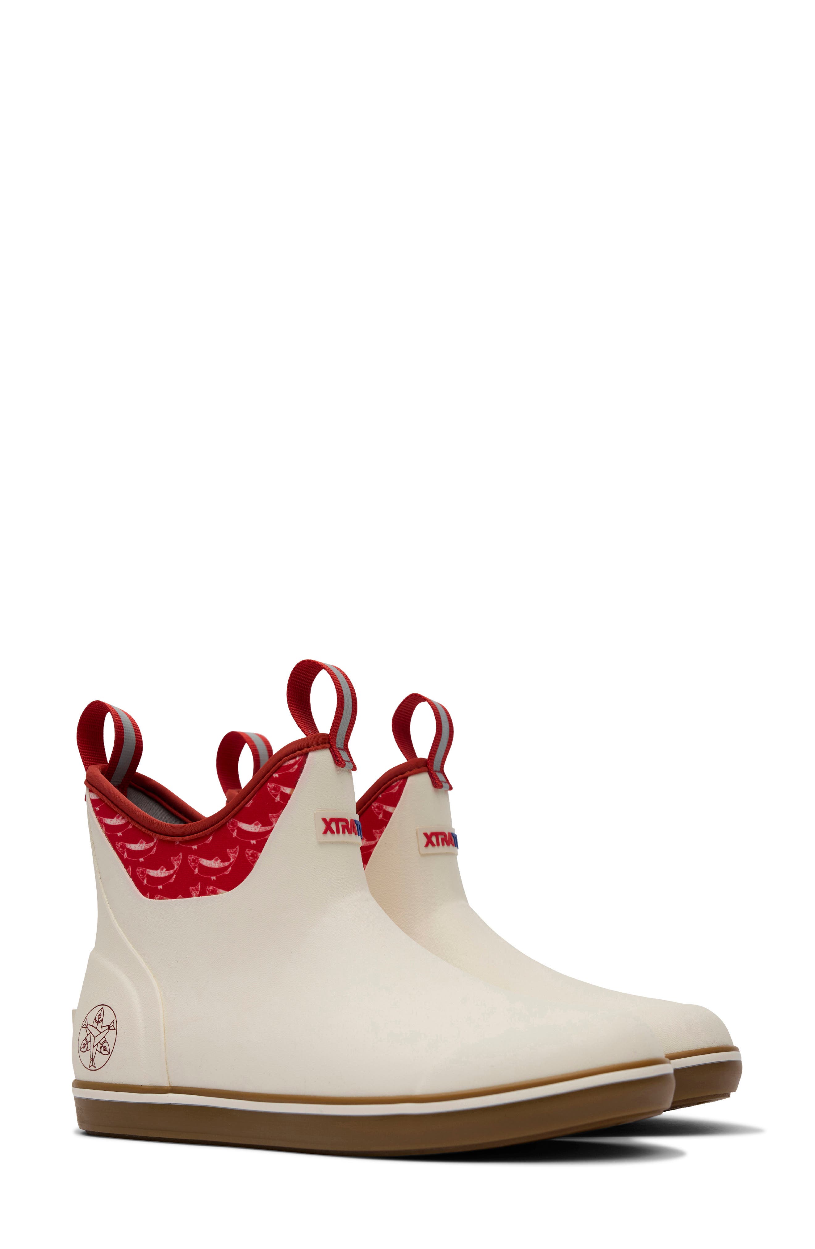 x Salmon Sisters Waterproof Ankle Deck Boot, Alternate, color, IVORY/ FIRE SALMON PRINT