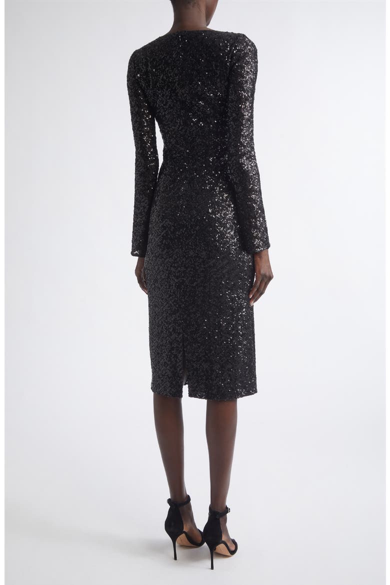 Long Sleeve Sequin Tulle Sheath Dress, Alternate, color, BLACK