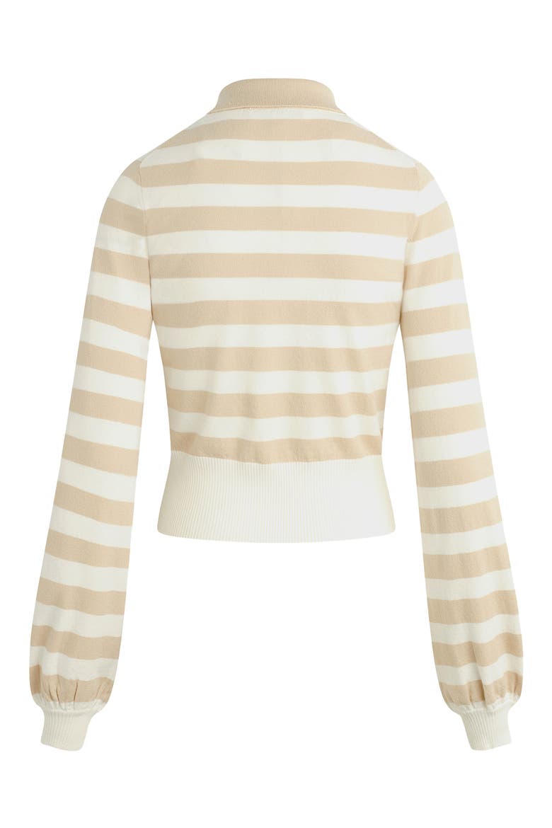The Belle Polo Cardigan, Alternate, color, BEIGE/IVORY STRIPE