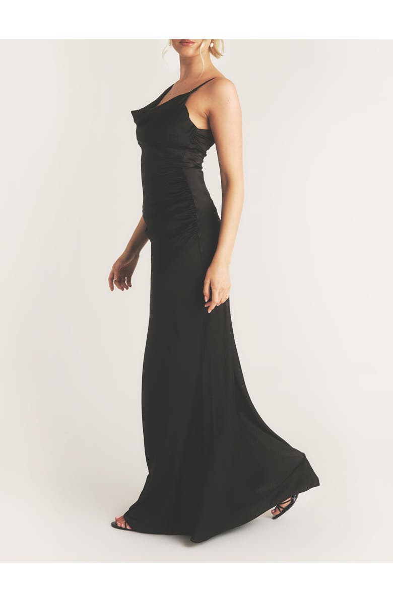 Six Stories Cowl Front Asymmetric Bridesmaid Dress, Alternate, color, Black