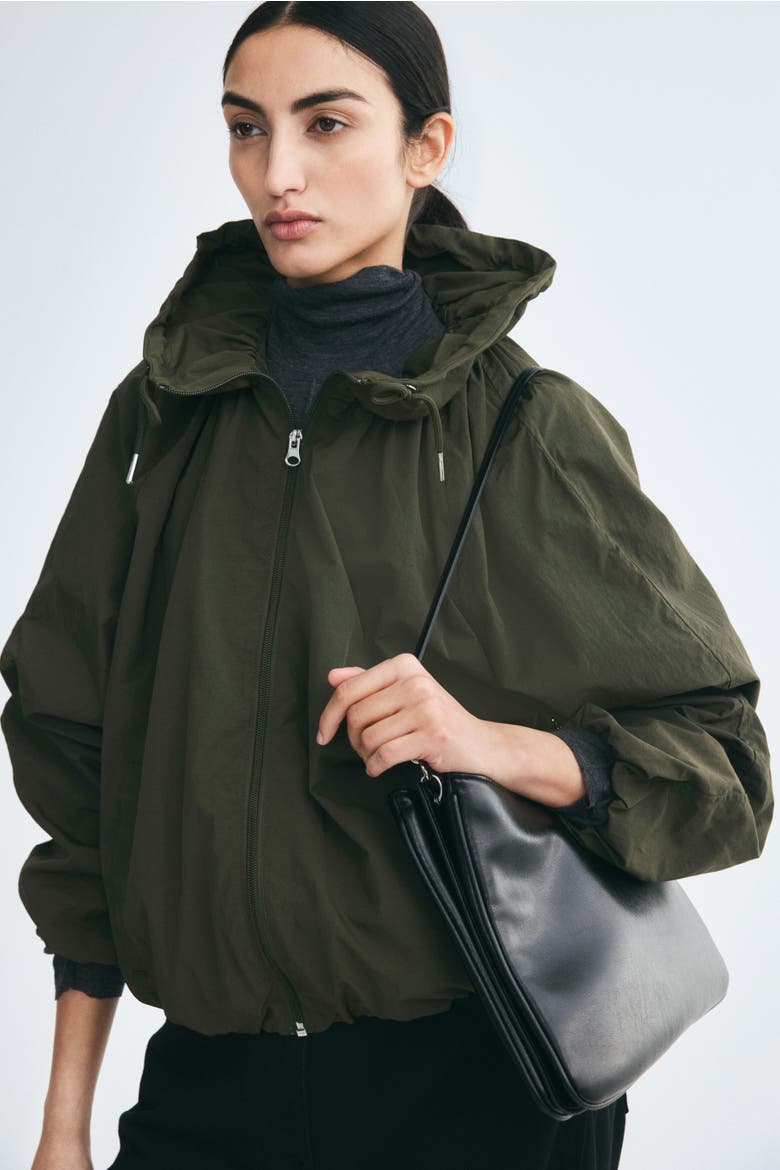 Funnel-Collar Nylon Jacket, Alternate, color, Dark khaki green