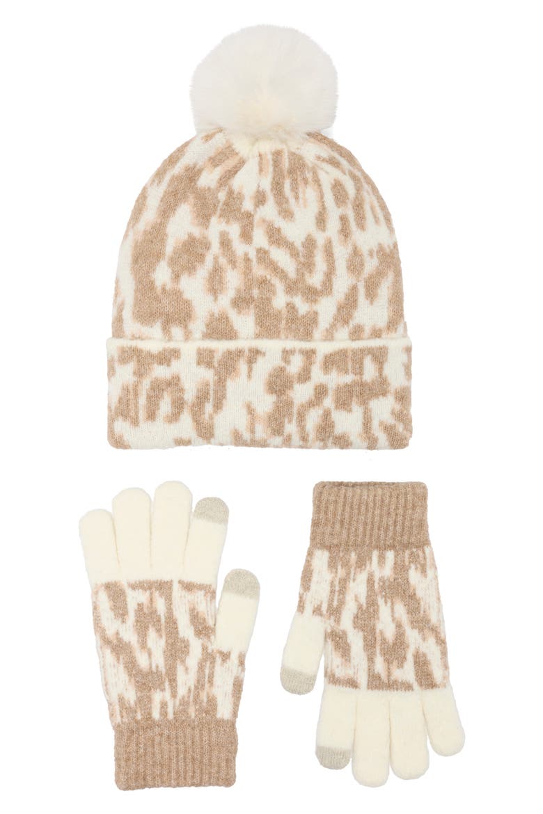 Leopard Beanie & Gloves Set, Main, color, OAT