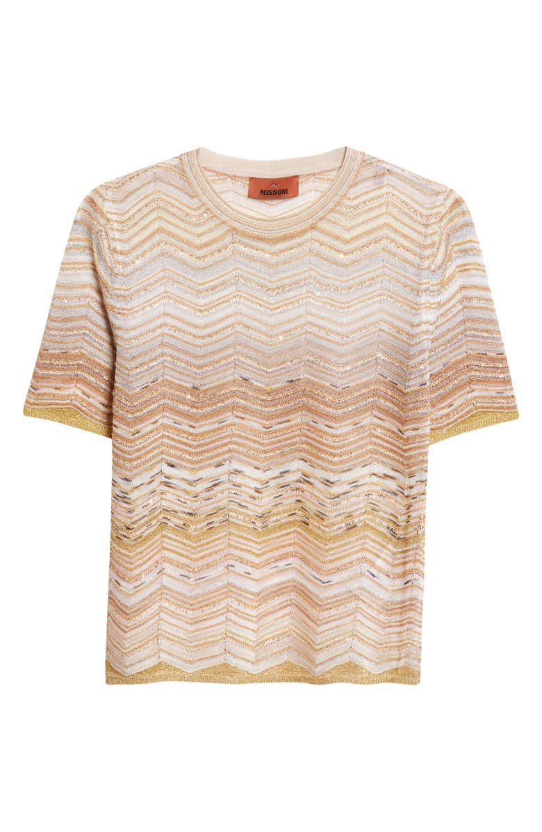 Missoni Zigzag Metallic Sequin Short Sleeve Crewneck Sweater, Main, color, Light Gold Tones