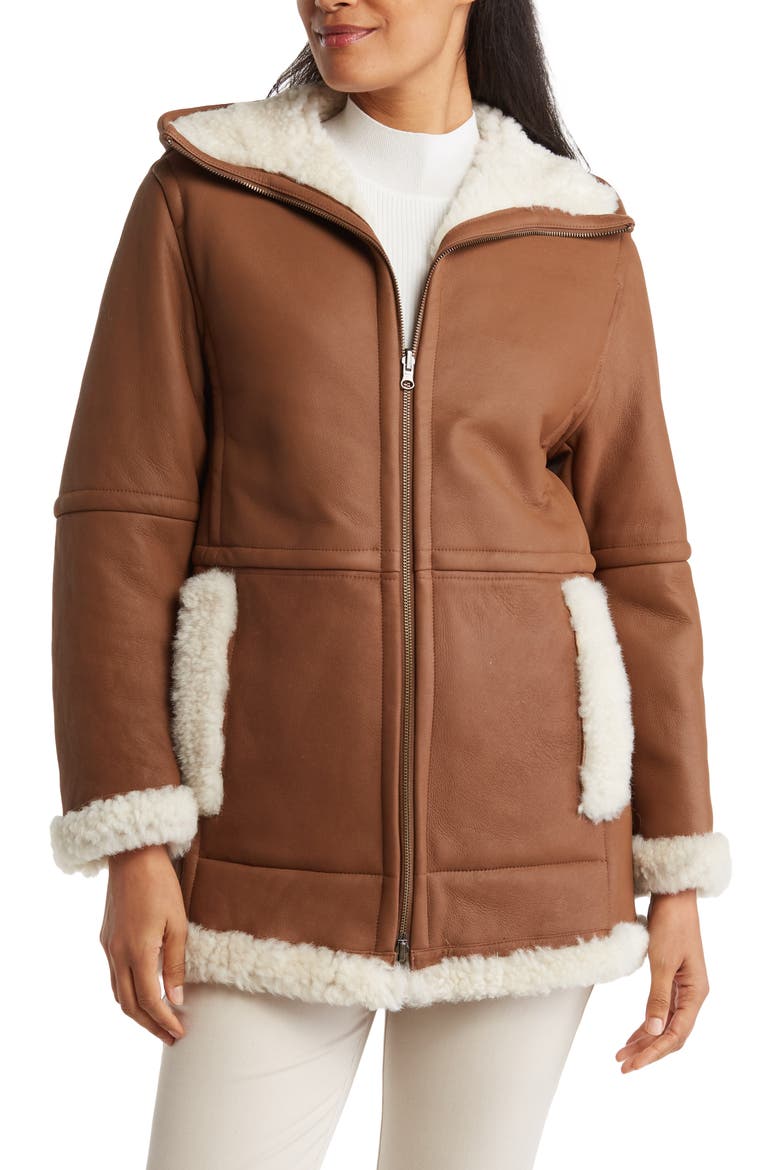 Reversible Genuine Shearling Lined Jacket, Main, color, PEARL/MOJAVE