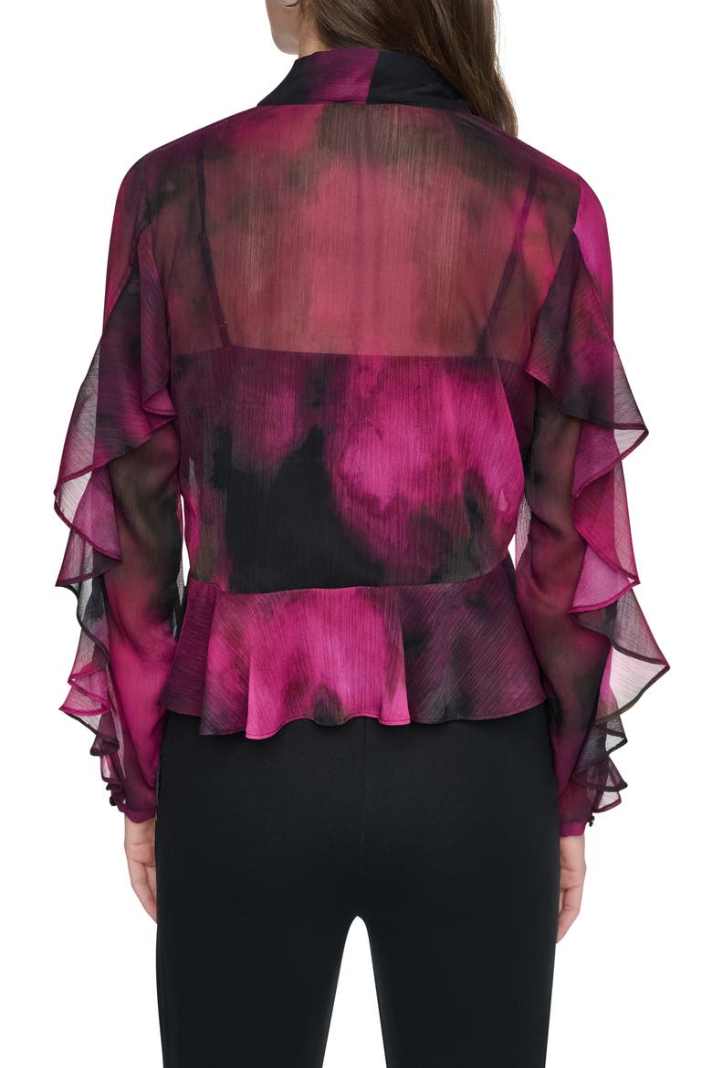 Wavy Print Tie Neck Top, Alternate, color, RASPBRRY H