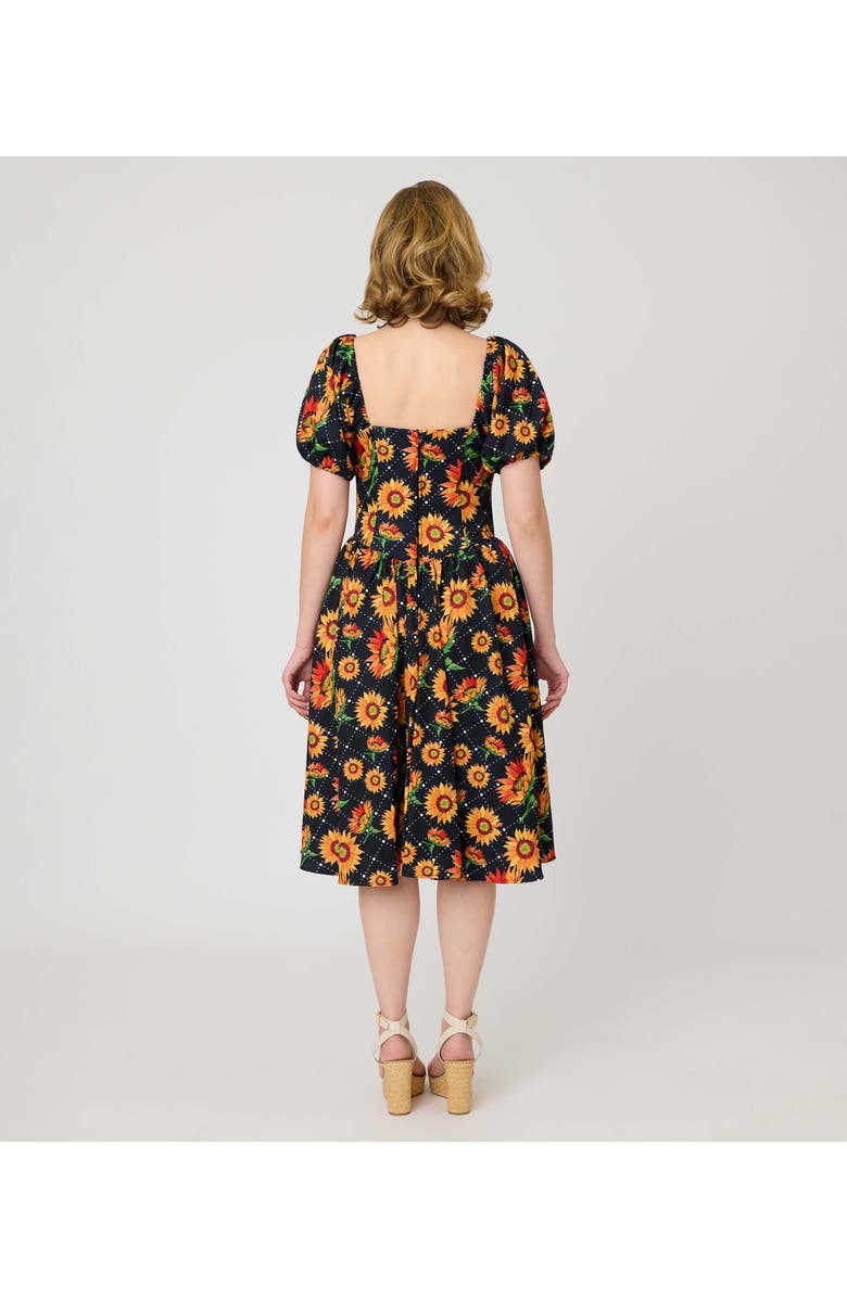 Smak Parlour Puff Sleeve Swing Dress, Alternate, color, Black Sunflower Print