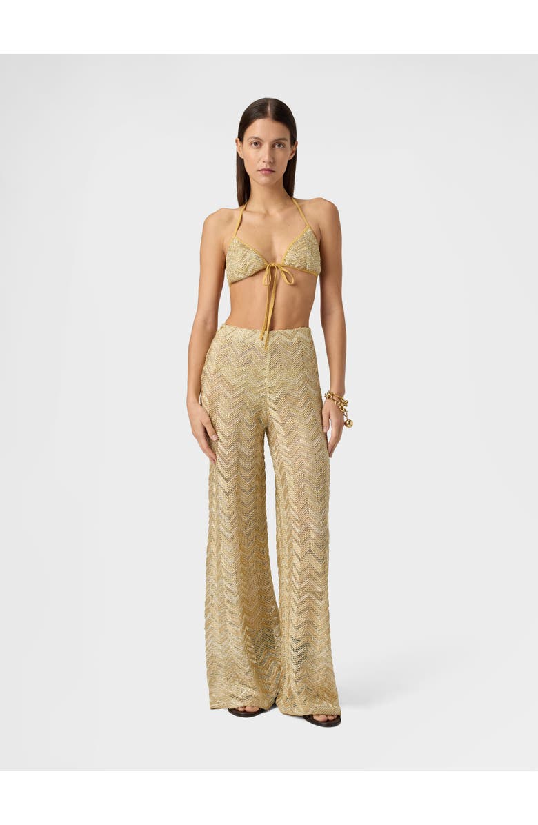 Missoni Wide Fishnet Trousers With Zigzag Pattern And Sequins, Alternate, color, Gold