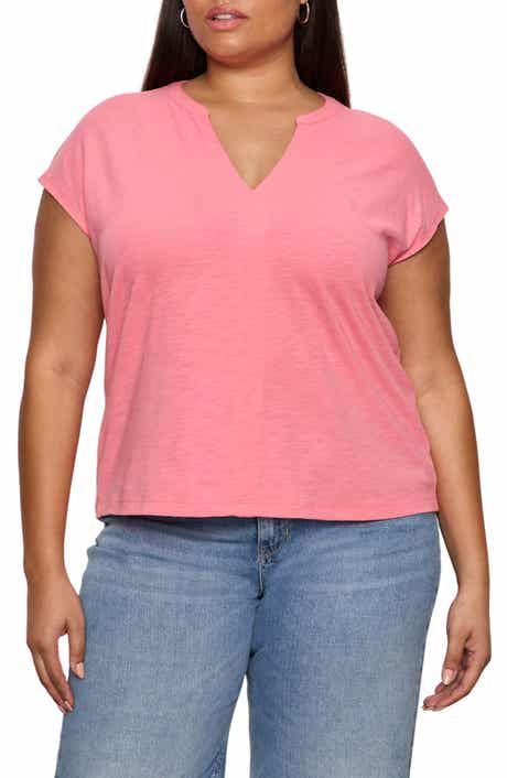 Organic Cotton Blend Split Neck T-Shirt