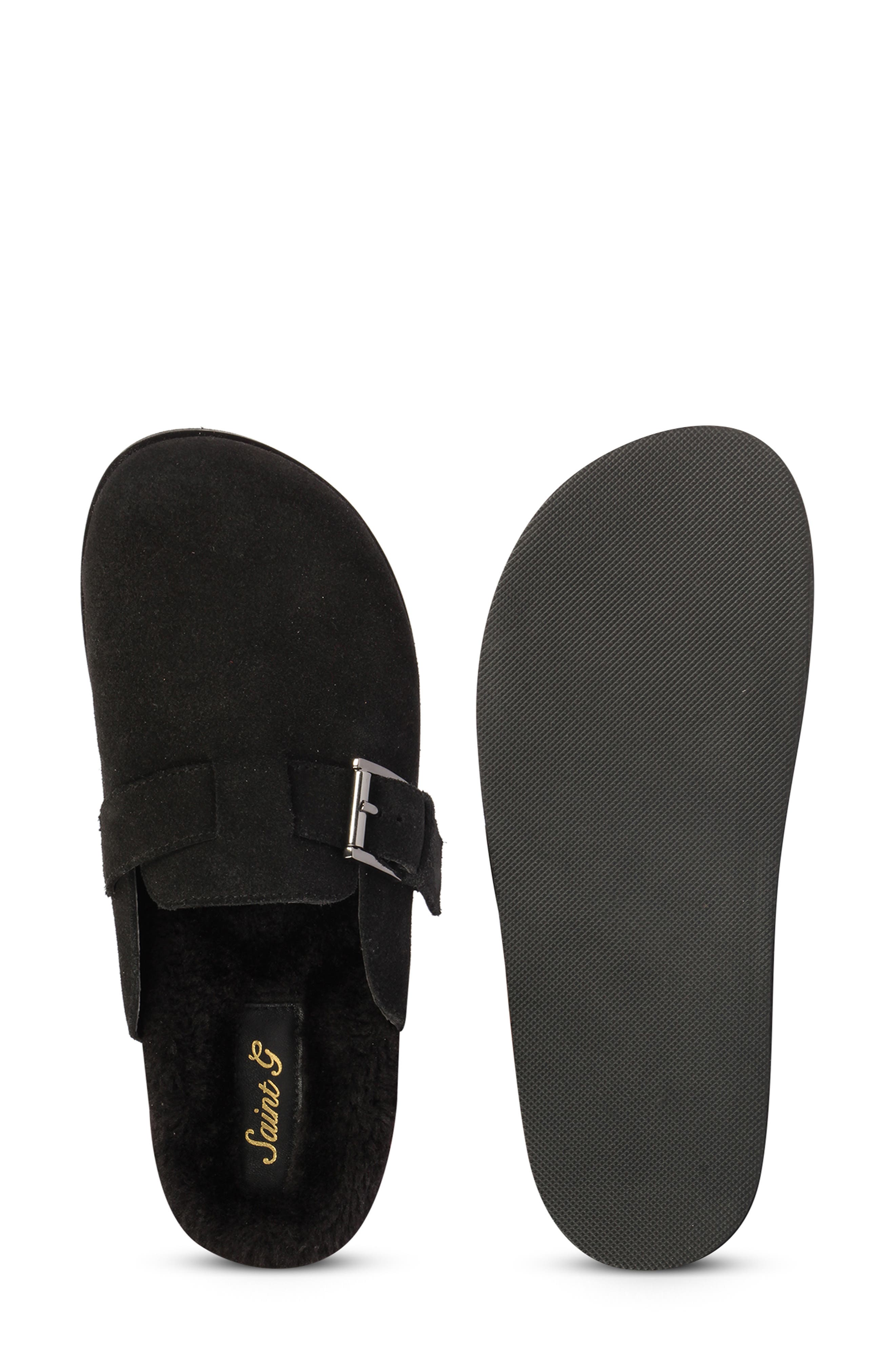 SAINT G Levy Faux Fur Clog, Alternate, color, Black