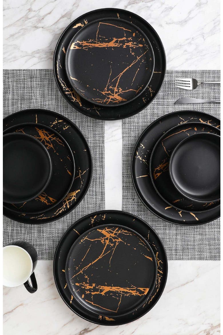 Zora Porcelain 4-Piece Salad Plate Set, Alternate, color, Black