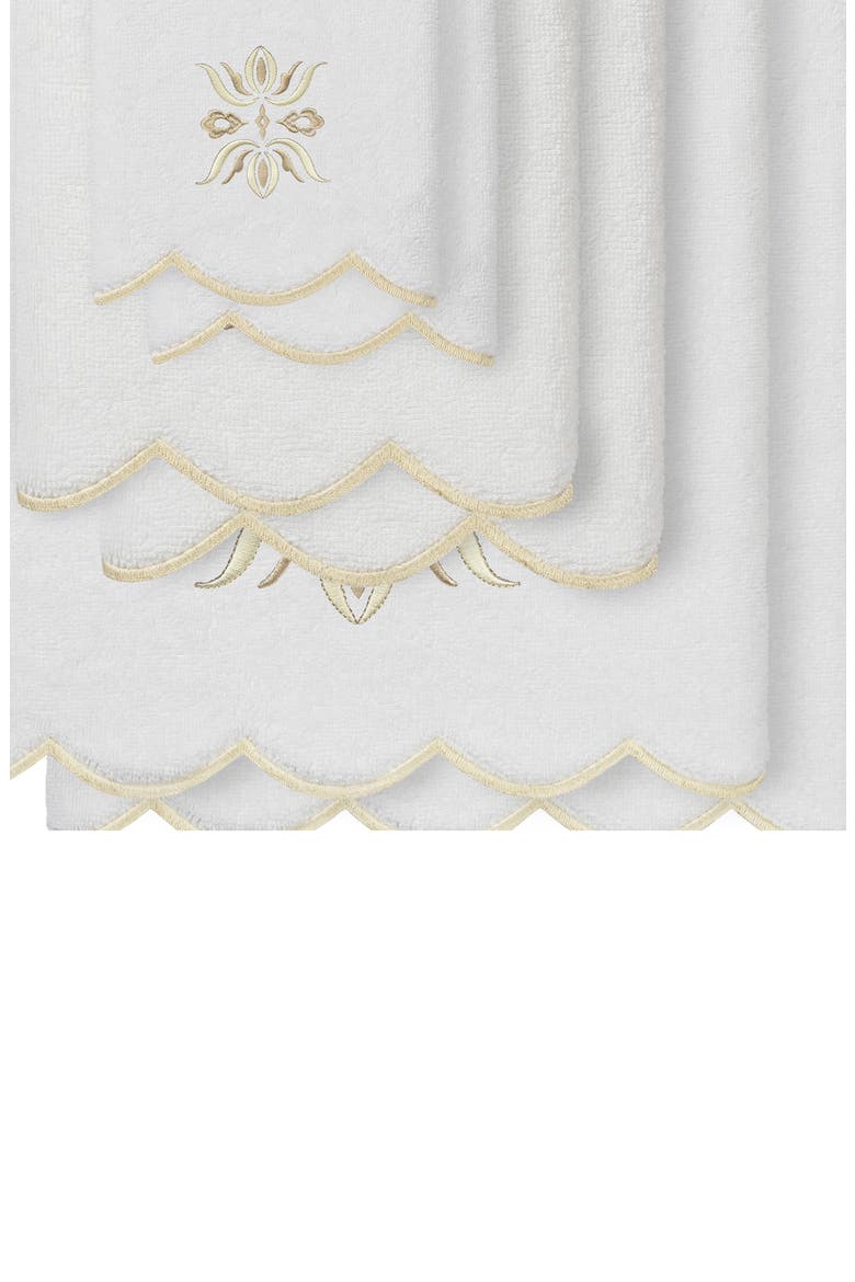 Flower Crest Scallop 6-Piece Bath Towel Set, Alternate, color, WHITE/ BEIGE