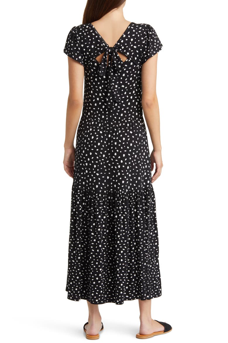 Tiered Tie Back Midi Dress, Alternate, color, BLACK/ IVORY