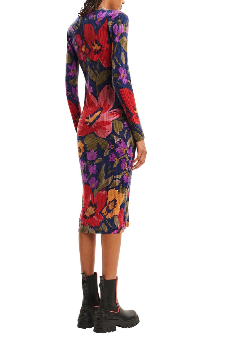 Desigual Delaware Floral Print Long Sleeve Knit Dress, Alternate, color, 