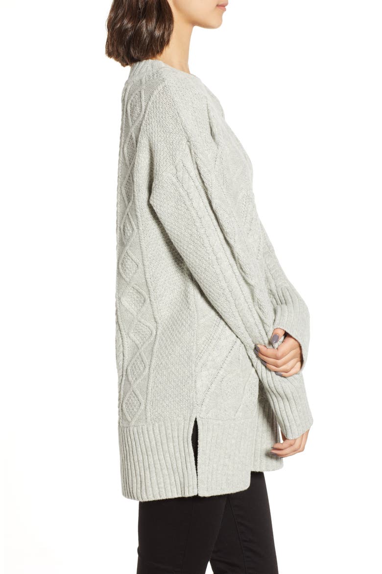 Patchwork Cable Knit Oversize Tunic Sweater, Alternate, color, HEATHER DUSK